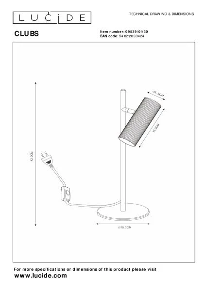 Lucide CLUBS - Table lamp - 1xGU10 - Black - technical
